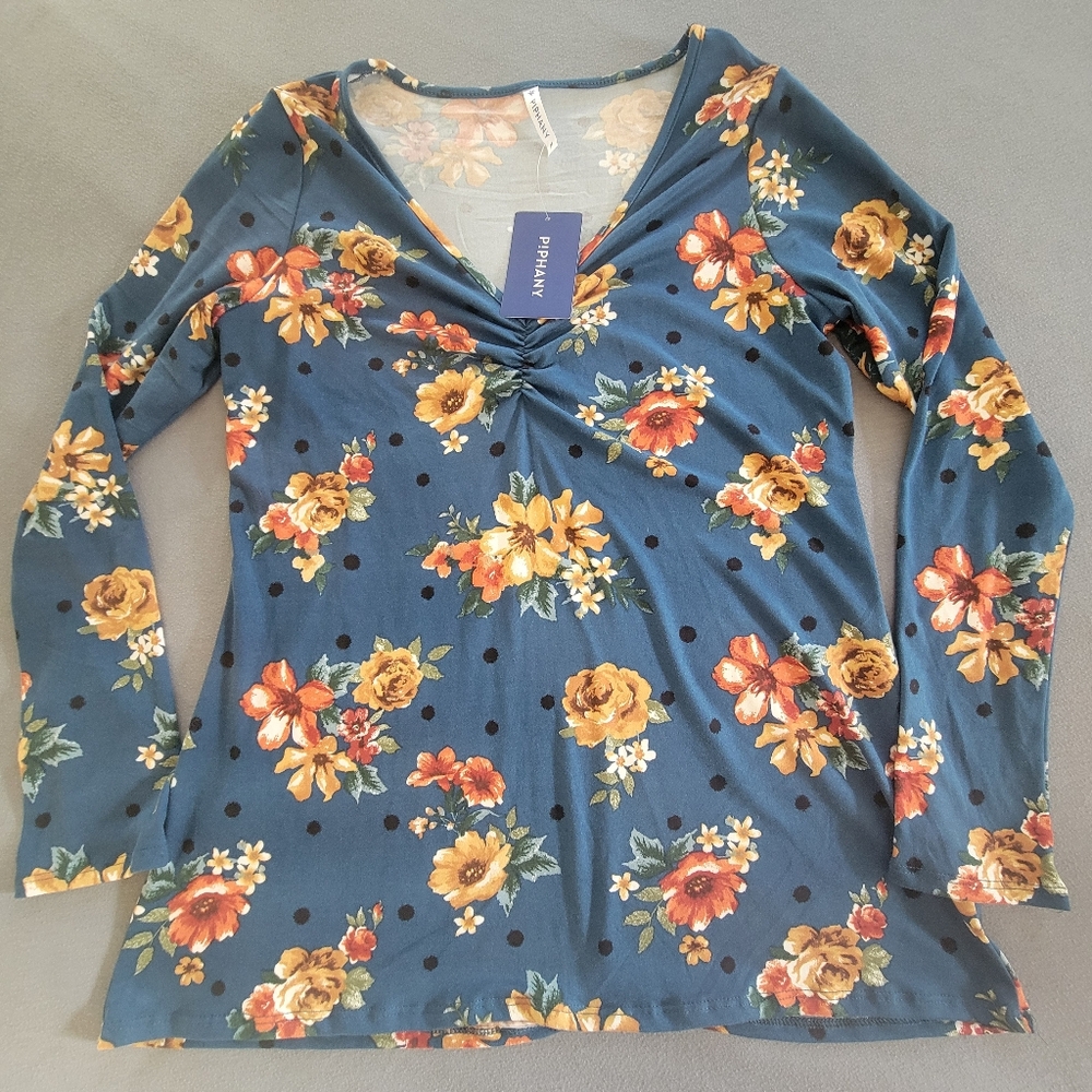 NWT - Piphany Floral Blouse in Blue and Orange - M